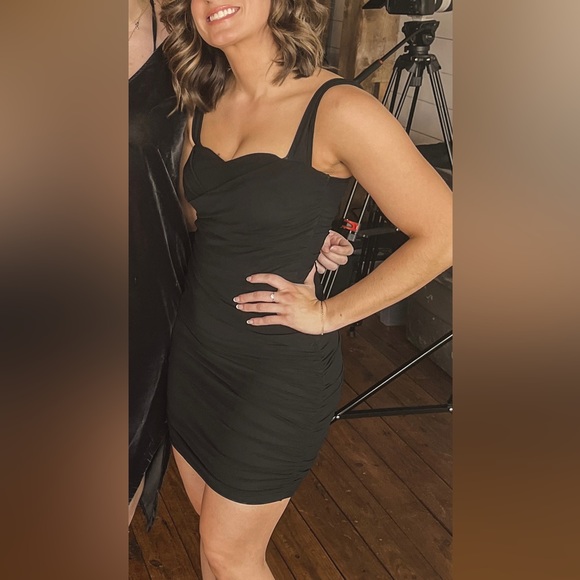 Hello Molly Black Ruched Mini Dress - Picture 1 of 4